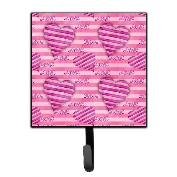 Carolines Treasures Watercolor Hot Pink Striped Hearts Leash or Key Holder, 4.25 x 1 x 7 in. - BB7566SH4