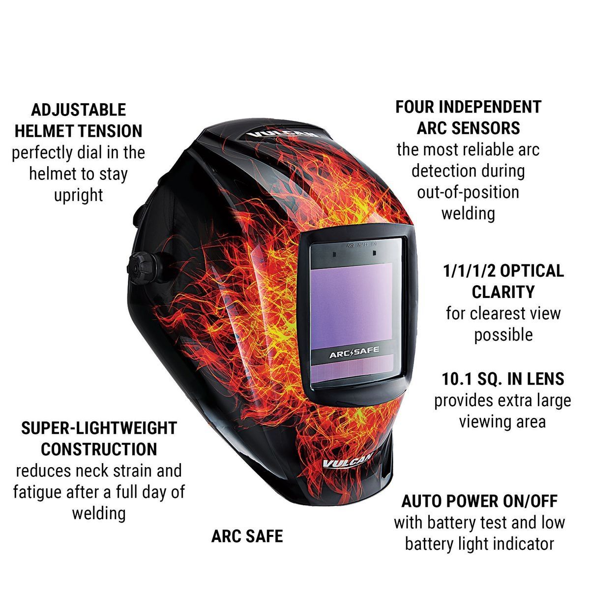 Casco de soldadura automático ARCSAFE Vulcan 10.1 sq. in. con diseño de llama - 56861
