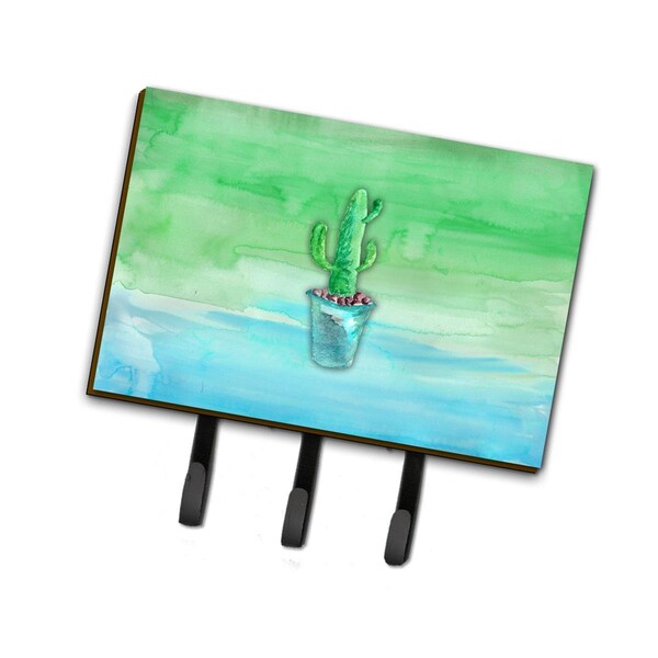 Carolines Treasures Cactus Teal & Green Watercolor Leash or Key Holder - BB7362TH68