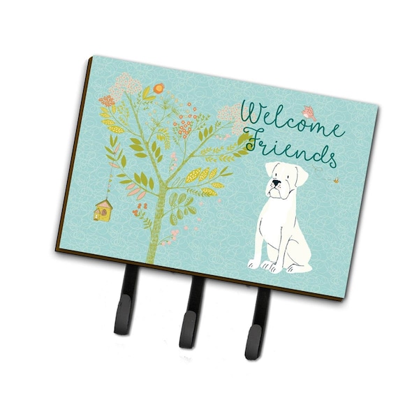 Carolines Treasures Welcome Friends White Boxer Leash or Key Holder, 6 x 2 x 9 in. - BB7580TH68