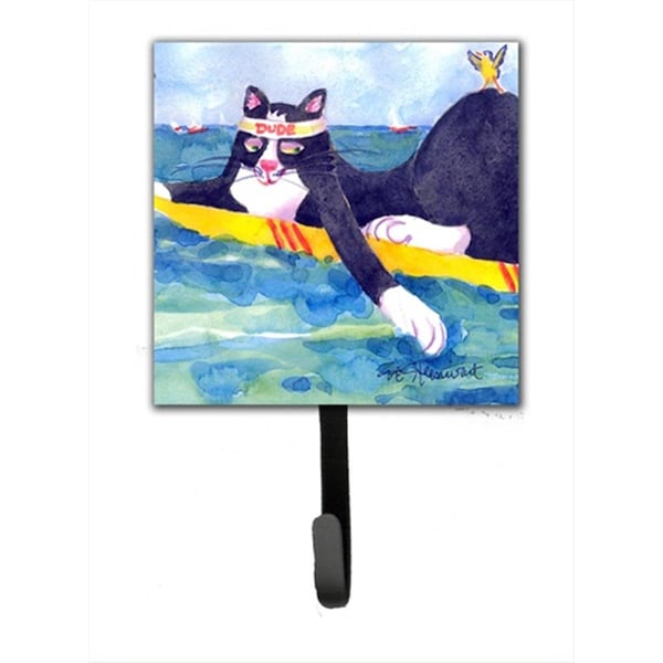 Carolines Treasures Black And White Cat Surfin Bird Leash Holder Or Key Hook - 6051SH4