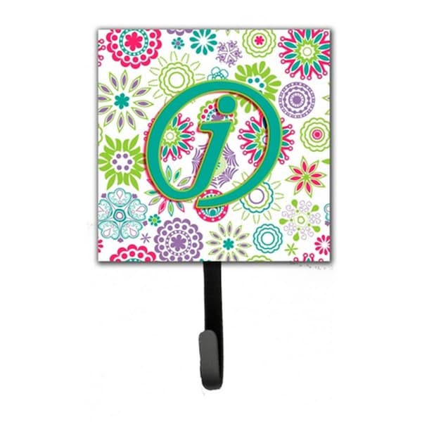 Jensendistributionservices Letter J Flowers Pink Teal Green Initial Leash & Key Holder - MI1660929