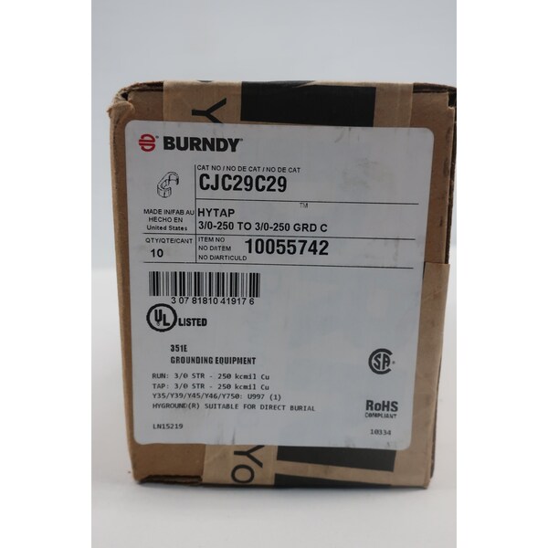 Burndy CJC29C29 CAJA DE 10 TERMINALES DE COMPRESIÓN OTROS ACCESORIOS PARA TUBERÍA - CJC29C29