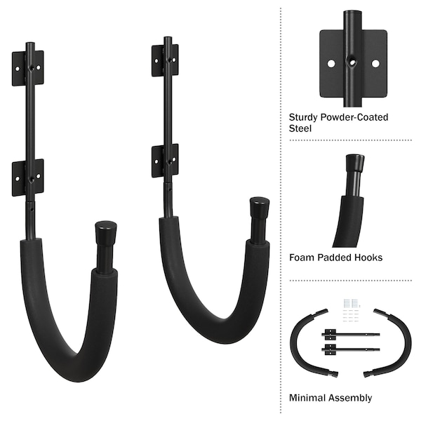 Rad Sportz Garage Hooks 2-Pack - Storage for Tools, Hoses, & Equipment - 100lbs Capacity by, 2PK - 83-ST5254