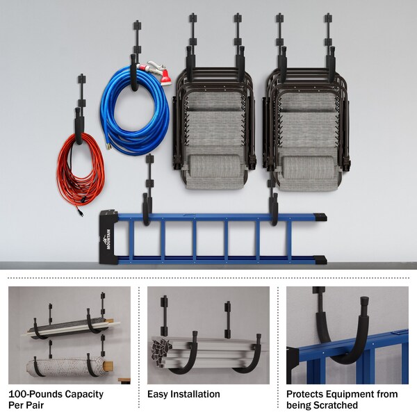 Rad Sportz Garage Hooks 2-Pack - Storage for Tools, Hoses, & Equipment - 100lbs Capacity by, 2PK - 83-ST5254