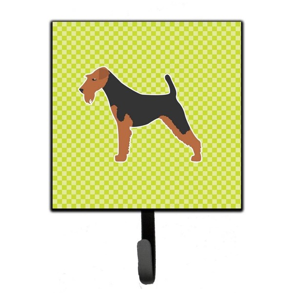 Carolines Treasures Airedale Terrier Checkerboard Green Leash or Key Holder - BB3857SH4