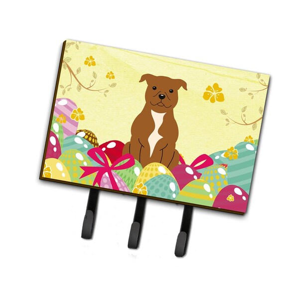 Jensendistributionservices Easter Eggs Staffordshire Bull Terrier Brown Leash or Key Holder - MI1721239