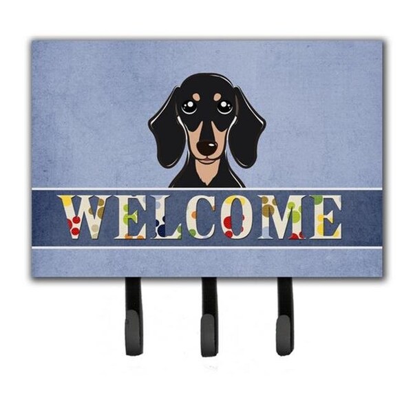Carolines Treasures Carolines Treasures BB1401TH68 Smooth Black And Tan Dachshund Welcome Leash & Key Holder - BB1401TH68