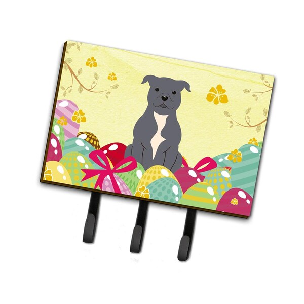 Carolines Treasures Easter Eggs Staffordshire Bull Terrier Blue Leash or Key Holder - BB6046TH68
