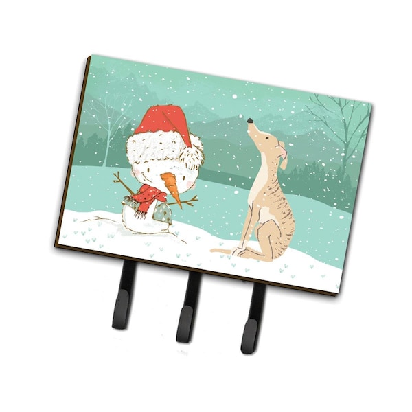 Carolines Treasures Brindle Greyhound Snowman Christmas Leash or Key Holder - CK2043TH68