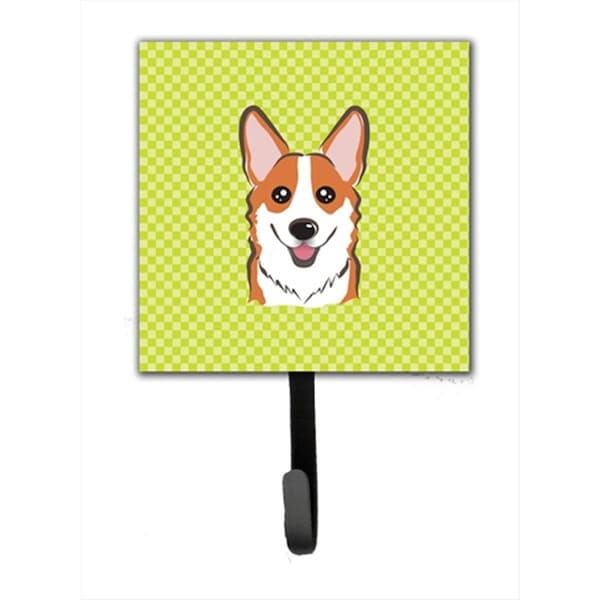 Carolines Treasures Checkerboard Lime Green Corgi Leash or Key Holder- 4.25 W x 7 H In. - BB1316SH4