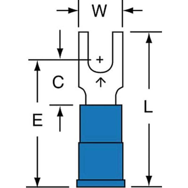 Terminal de horquilla de bloque de vinilo 16-14 AWG #6 Stud PK1000 - MV14-6FBK