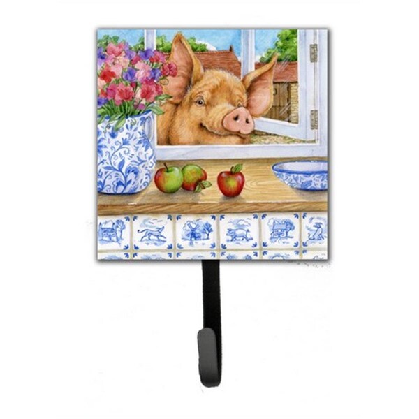 Micasa Pig Trying to Reach the Apple in the Window Leash or Key Holder - MI252946