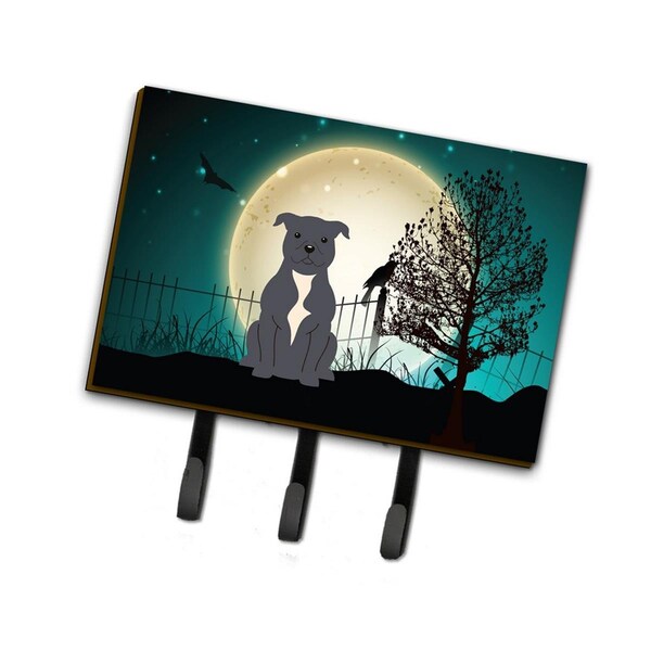 Jensendistributionservices Halloween Scary Staffordshire Bull Terrier Blue Leash or Key Holder - MI1708367