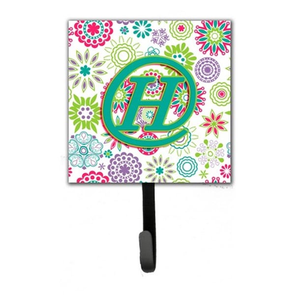 Jensendistributionservices Letter H Flowers Pink Teal Green Initial Leash & Key Holder - MI1658917