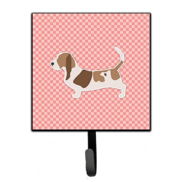 Carolines Treasures Basset Hound Checkerboard Pink Leash or Key Holder - BB3602SH4