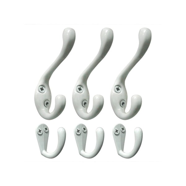 Onward 1 1316inch 46 mm and 3 38inch 86 mm Utility Metal Hook and Coat Hook Set, White Finish 6pc - 60601WR