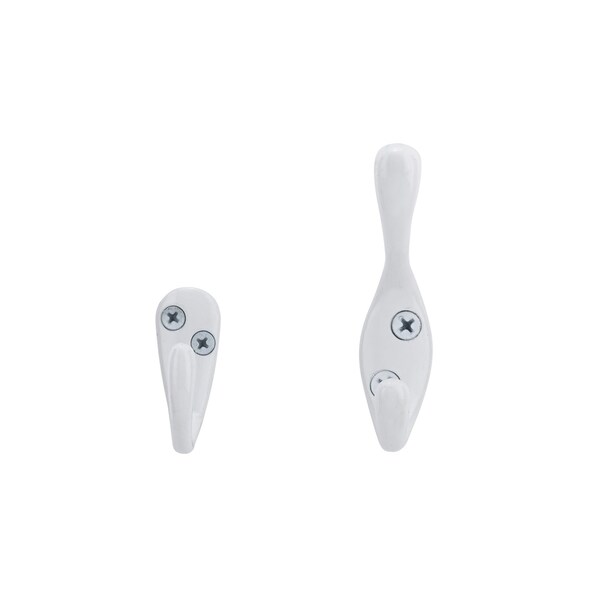 Onward 1 1316inch 46 mm and 3 38inch 86 mm Utility Metal Hook and Coat Hook Set, White Finish 6pc - 60601WR
