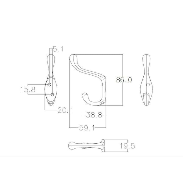 Onward 1 1316inch 46 mm and 3 38inch 86 mm Utility Metal Hook and Coat Hook Set, White Finish 6pc - 60601WR