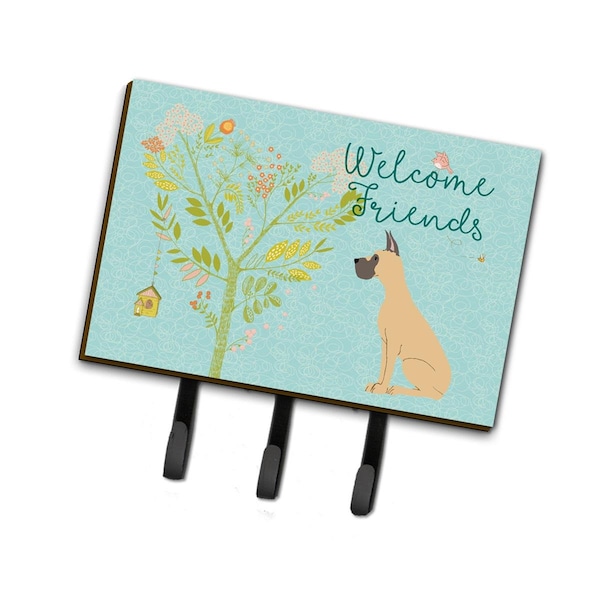 Jensendistributionservices Welcome Friends Fawn Great Dane Cropped Ears Leash or Key Holder, 6 x 2 x 9 in. - MI1711132