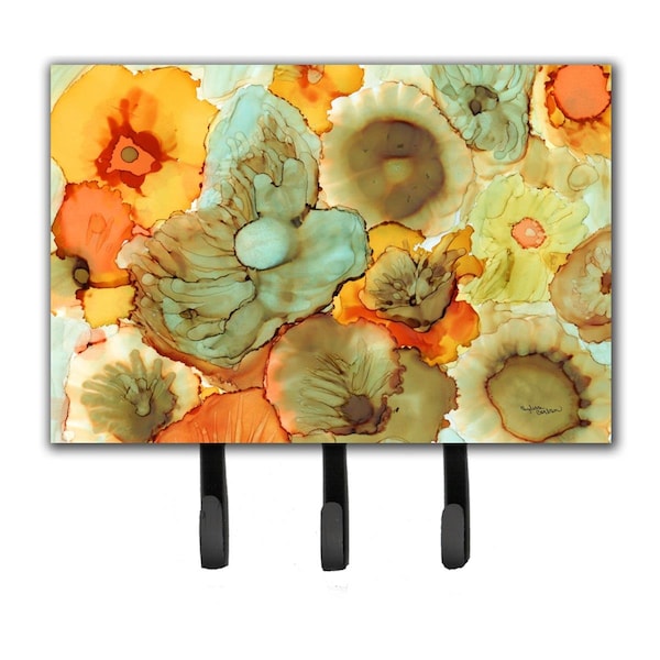 Carolines Treasures Abstract Flowers Teal & Orange Leash or Key Holder - 8969TH68