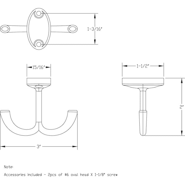 Elements By Hardware Resources 1-9/16" Brushed Oil Rubbed Bronze Double Prong Ceiling Mounted Hook - YD20-156DBAC