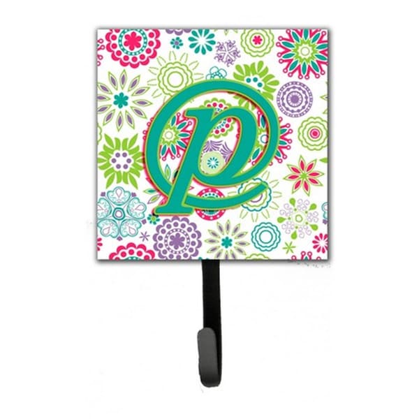 Jensendistributionservices Letter P Flowers Pink Teal Green Initial Leash & Key Holder - MI1719978