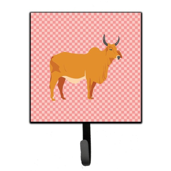 Carolines Treasures Zebu Indicine Cow Pink Check Leash or Key Holder - BB7825SH4