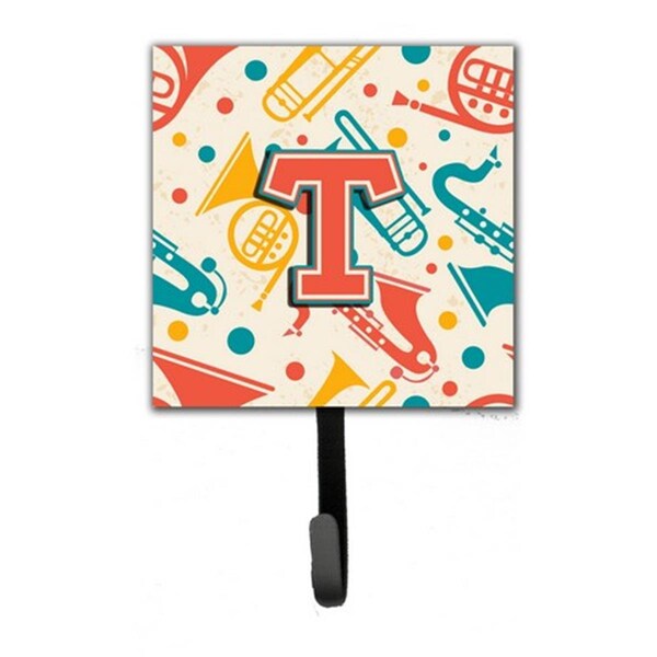 Jensendistributionservices Letter T Retro Teal Orange Musical Instruments Initial Leash & Key Holder - MI1658528