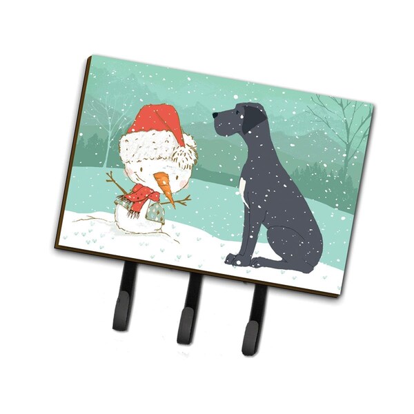 Carolines Treasures Black Great Dane & Snowman Christmas Leash or Key Holder - CK2039TH68