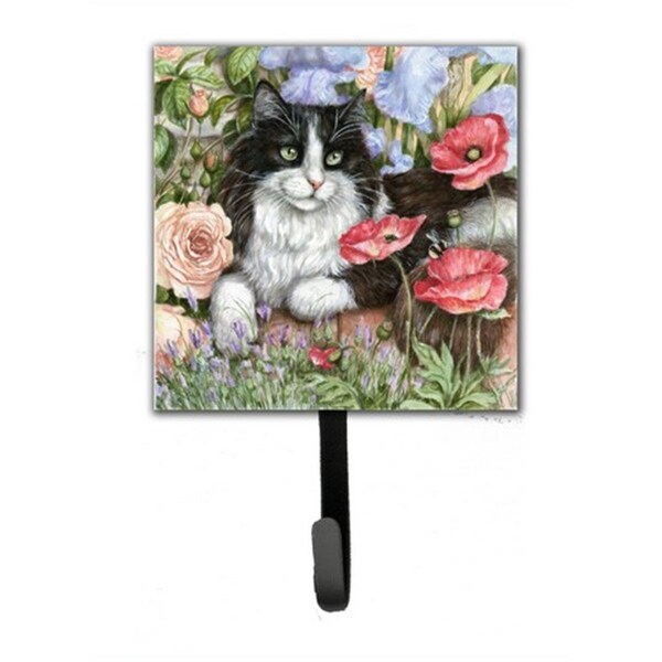 Micasa Black & White Cat in Poppies Leash or Key Holder - MI256153