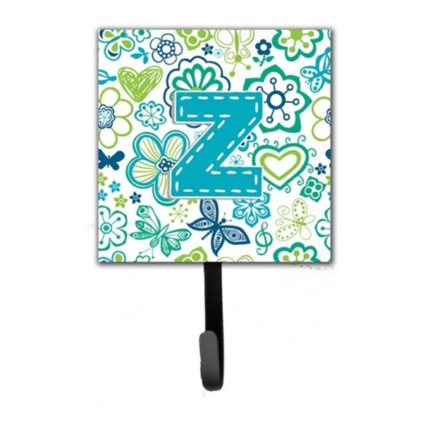 Jensendistributionservices Letter Z Flowers And Butterflies Teal Blue Leash & Key Holder - MI1659174