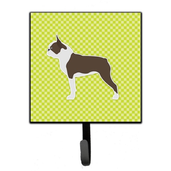 Carolines Treasures Boston Terrier Checkerboard Green Leash or Key Holder - BB3844SH4