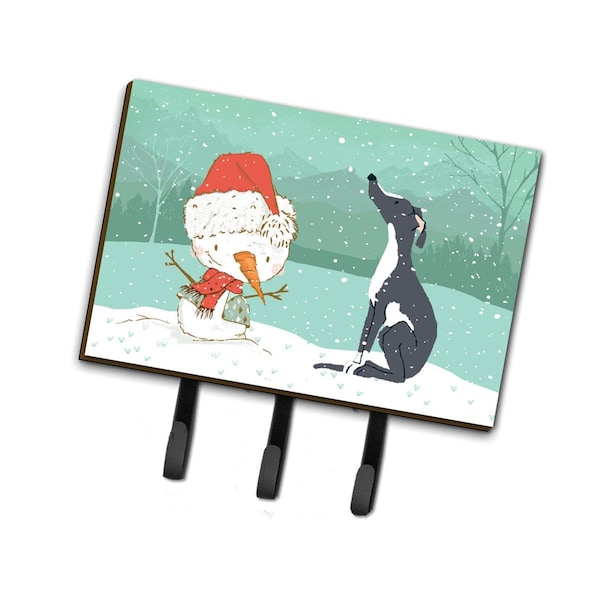 Carolines Treasures Black Greyhound Snowman Christmas Leash or Key Holder - CK2044TH68