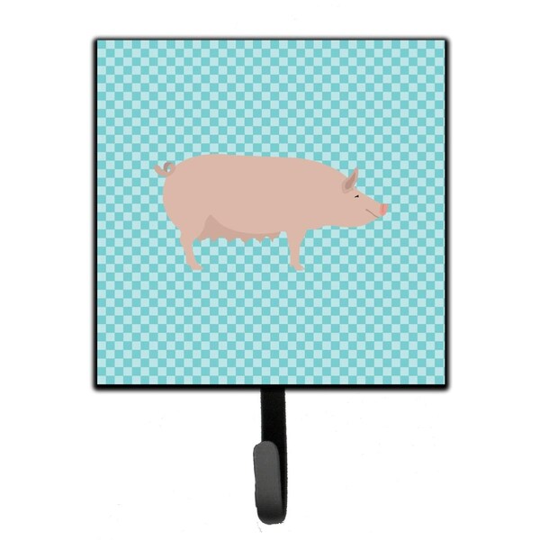 Carolines Treasures English Large White Pig Blue Check Leash or Key Holder - BB8112SH4