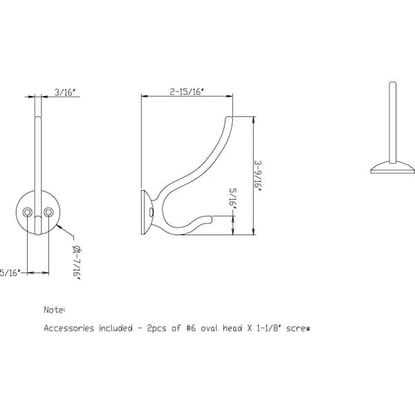 Elements By Hardware Resources 3-13/16" Brushed Oil Rubbed Bronze Slender Contemporary Double Prong Wall Mounted Hook - YD30-381DBAC
