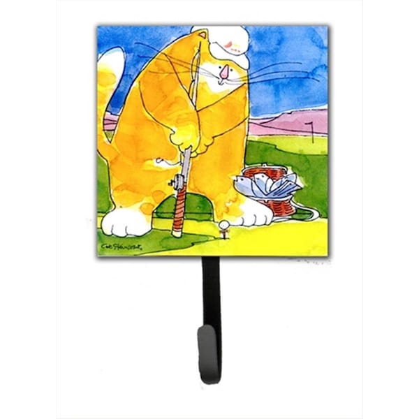 Jensendistributionservices Big Cat Golfing With A Fishing Pole Leash Holder Or Key Hook - MI2087206