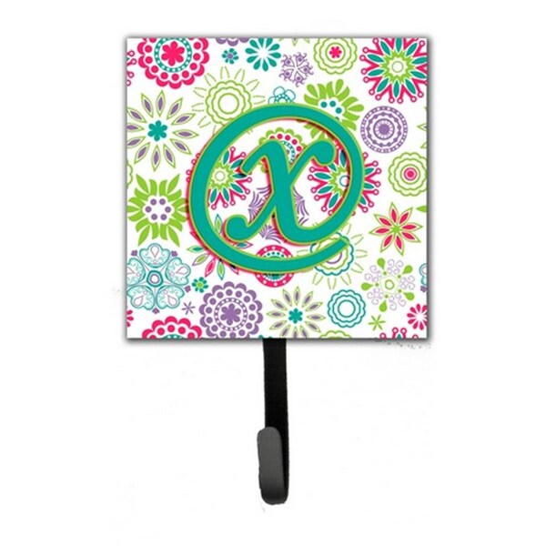 Jensendistributionservices Letter X Flowers Pink Teal Green Initial Leash & Key Holder - MI2103640