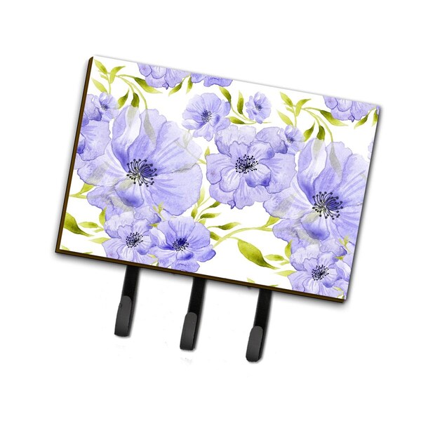 Carolines Treasures Watercolor Blue Flowers Leash or Key Holder, 6 x 2 x 9 in. - BB7491TH68