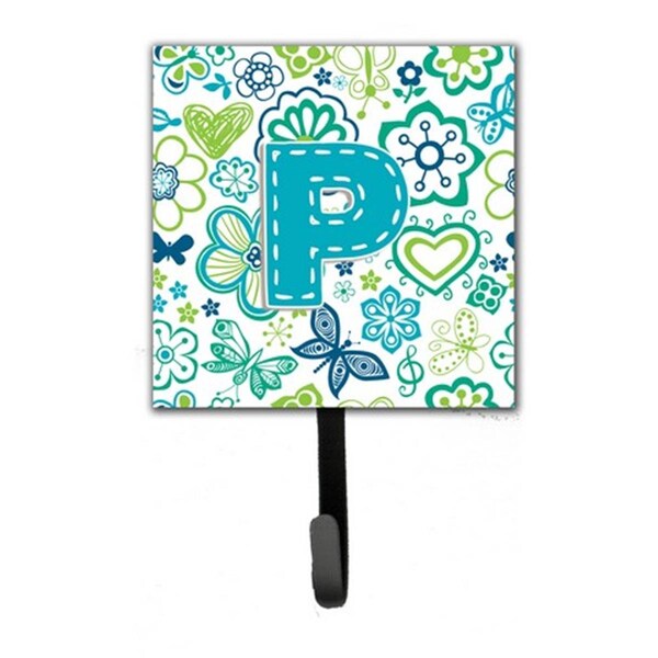 Jensendistributionservices Letter P Flowers And Butterflies Teal Blue Leash & Key Holder - MI1658325