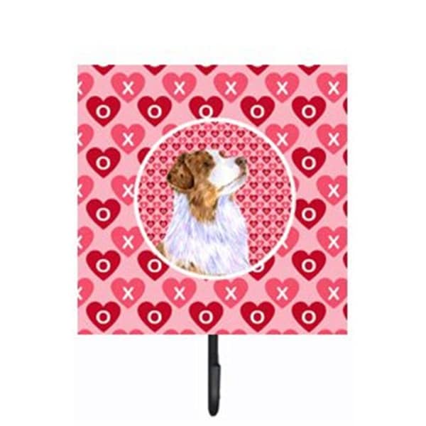 Micasa 4.25 x 7 in. Australian Shepherd Valentines Love and Hearts Leash Or Key Holder - MI718756