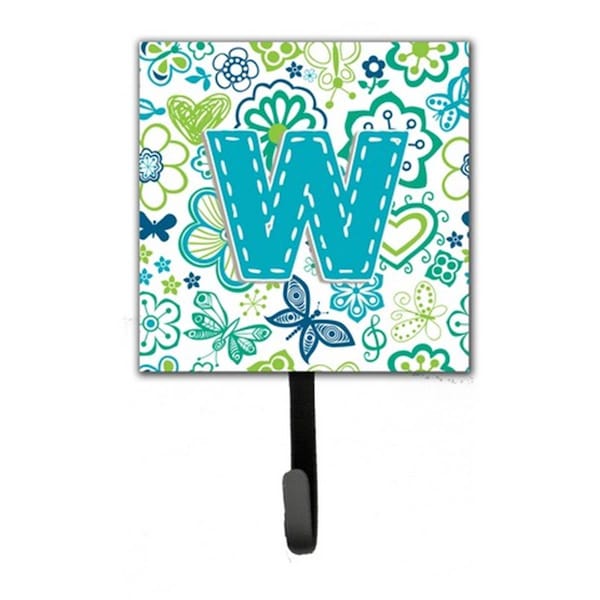 Jensendistributionservices Letter W Flowers And Butterflies Teal Blue Leash & Key Holder - MI1660389