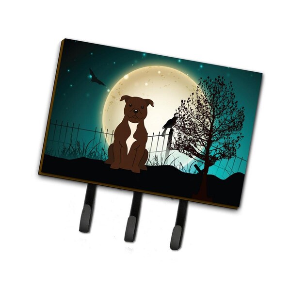 Jensendistributionservices Halloween Scary Staffordshire Bull Terrier Chocolate Leash or Key Holder - MI1704469