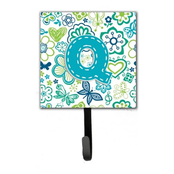 Jensendistributionservices Letter Q Flowers And Butterflies Teal Blue Leash & Key Holder - MI1660387