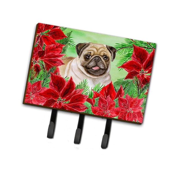Carolines Treasures Fawn Pug Poinsettas Leash or Key Holder - CK1365TH68