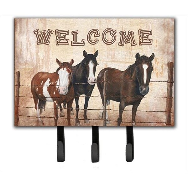 Carolines Treasures Carolines Treasures SB3059TH68 Welcome Mat With Horses Leash Or Key Holder - SB3059TH68