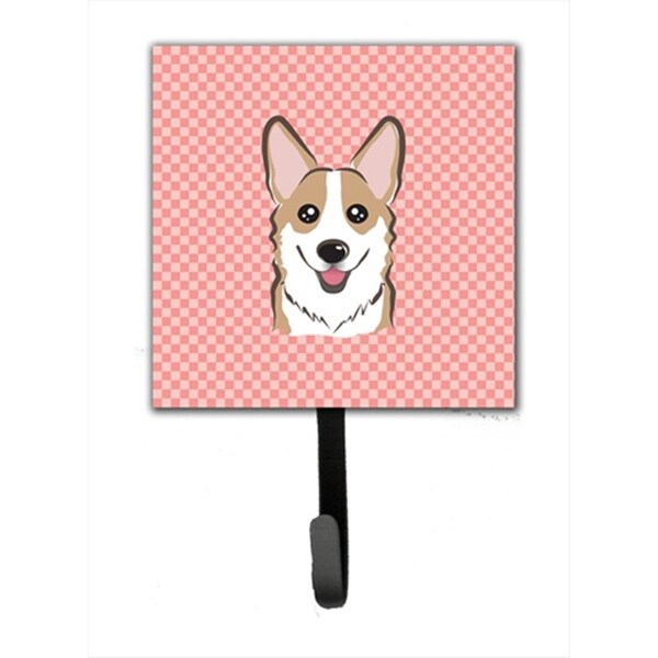 Carolines Treasures Checkerboard Pink Corgi Leash or Key Holder- 4.25 W x 7 H In. - BB1253SH4