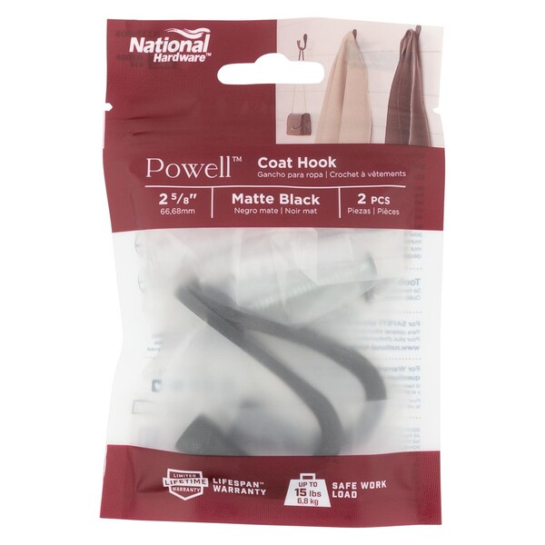 National Hardware National Hardware Powell Medium Matte Black Aluminum 2-5/8 in. L Knurled Hook 15 lb 1 pk - N337-909