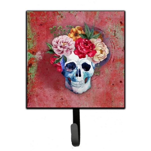 Micasa Day of the Dead Red Flowers Skull Leash or Key Holder - MI234023