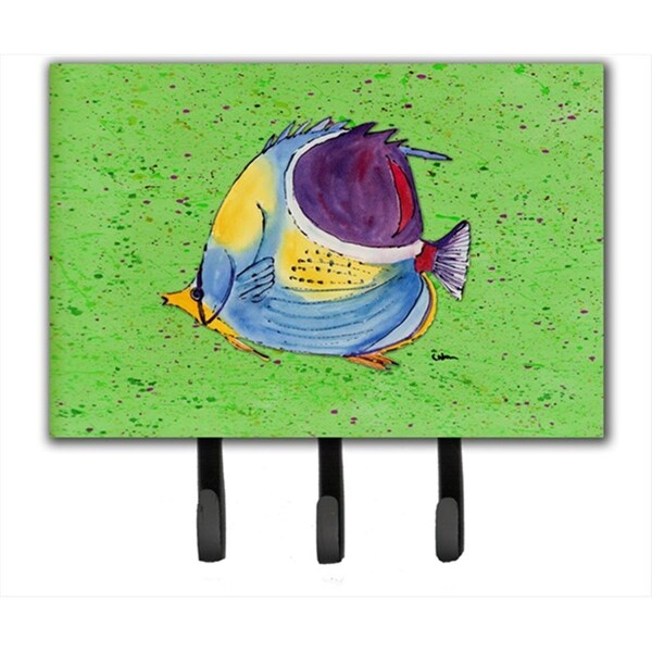 Carolines Treasures 6 x 9 in. Tropical Fish on Green Leash or Key Holder - 8574TH68